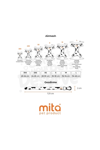Mita Air Mesh Kedi Köpek Göğüs Tasması Çift Reflektörlü, Terletmeyen Dalmaçyalı Beyaz - Siyah
