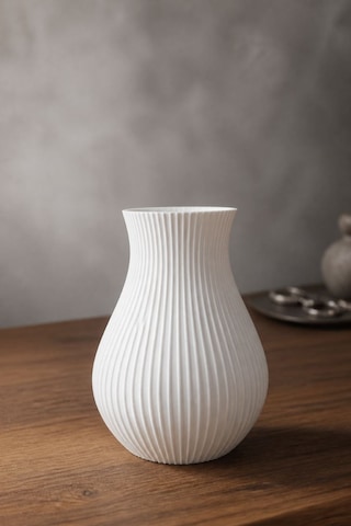 Modern Çizgili Dekoratif Vazo Minimalist 3d Baskı Beyaz Masaüstü Vazo