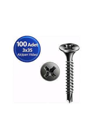 Matkap Uçlu Alçıpan Vidası Siyah 3.5x35 Mm 100 Adet Metal Profil Uyumlu 3.5*35