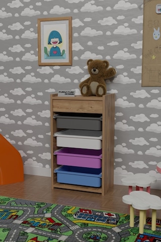 4 Sepetli Oyuncak Dolabı Çok Amaçlı Dolap Atlantik Çam - Karışık Kahverengi