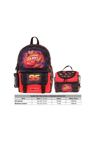 Kaukko Kids Rust Eze Erkek Çocuk Kırmızı - Siyah İlkokul Sırt Çantası Ve Beslenme Çanta Seti - Setkk-l5399b