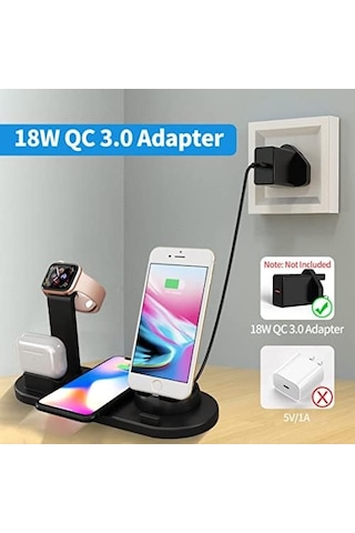 4&apos Ü 1 Arada Kablosuz Şarj Yuvası, Apple Mikro/tip C Telefonlar İçin 360 Derece Dönen Şarj Yuvası, İwatch Serisi, Airpods, İphone, Galaxy İçin Qi Hızlı Şarj Yuvası