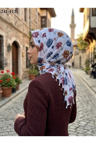 Dolce Cotton Desenli Sökme Boncuklu Eşarp 241-112 Çok Renkli