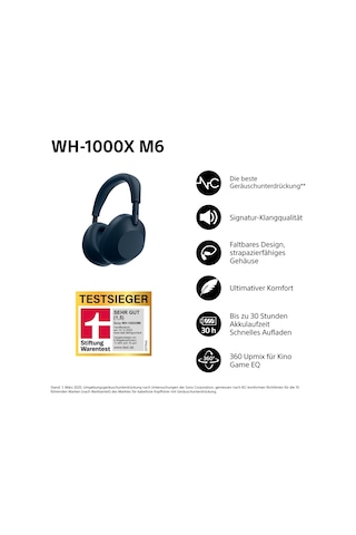 Sony Wh-1000xm6 Kablosuz Gürültü Önleyici Kulaklık, Özel Yüksek Çözünürlüklü Ses, Bluetooth Kulaklık, Konfor, Katlanabilir Tasarım, Manyetik Taşıma Çantası, 30 Saat Pil Nc Açık, İos Ve Android - Gece Mavisi