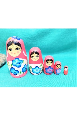 Sevgiliye Özel Günlere Hediye Dekoratif Süpriz İç İçe Geçen Ahşap Pembe Matruşka Bebek 5'li A75