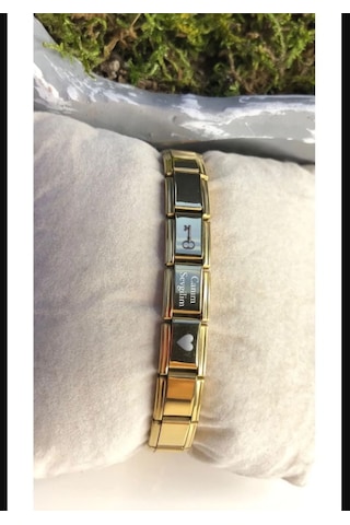 İtalyan Charm Nomi Çelik Bileklik Sarı Kişiye Özel İsim Yazılan S Altın