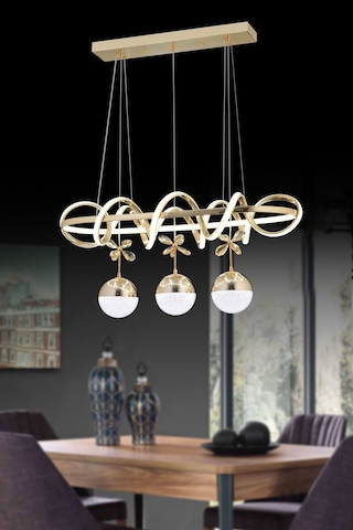 Ey-El Tasarım Kuzey Sıralı Gold Kaplamalı 3 Renk Sarkıt Led Avize Modern Gold