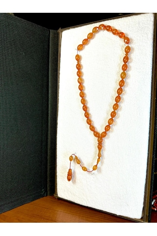Anemore Collection Sıkma Kehribar Tesbih Turuncu Renkli Beyzi Kesim T-180