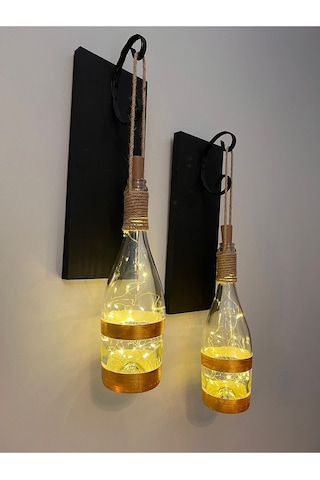 Tıpa Peri Led Işıklı Siyah Ahşap Cam Şampanya Şişesi Duvar Aplik Çok Renkli