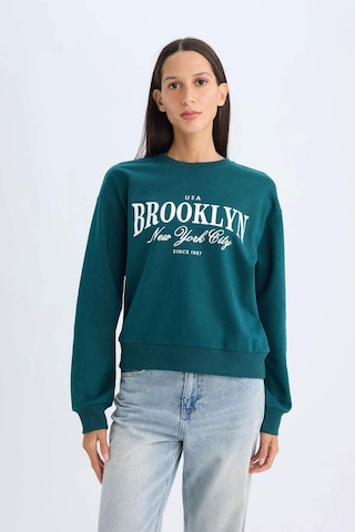 Defacto Regular Fit Bisiklet Yaka Baskılı İnce Sweatshirt D5928AX24AUGN1040 Yeşil