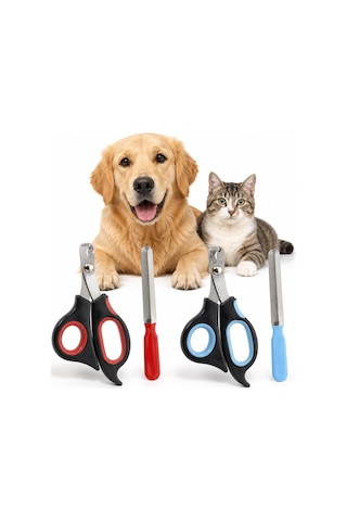 Kedi Ve Köpek Tırnak Makası - Evcil Hayvan Tırnak Kesme Makası Ve Metal Törpü - 2 Parçalı Ergonomik Pati Bakım