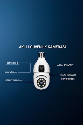 Ampul Kamera Wifi 360 Panoramik Gece Görüş Hareket Algılayıcı Güvenlik Kamerası Cmr13 Beyaz