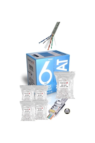 Apronx Cat6 23awg 305 Metre 0,50mm Gri Utp Kablo +500 Adet Ez Jak