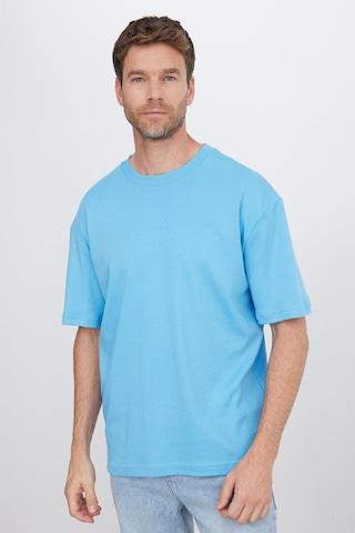 Tudors Unisex Oversize Geniş Kesim %100 Pamuk Yumuşak Dokulu Basic Bisiklet Yaka Mavi Tişört-35176 Mavi