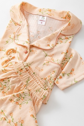 Uzun Kol Gömlek Yaka Kadın Pinterest Pijama Takımı - Mevsimlik Kadın Pijama- Geniş Beden Aralığı Turuncu