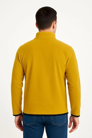 Efnaz Style Erkek Polar Kazak Dik Yaka, Yarım Fermuarlı, Fermuarlı Göğüs Cepli, Siyah Biyeli, Kışlık Rahat Regular Fit Günlük Model - Sarı