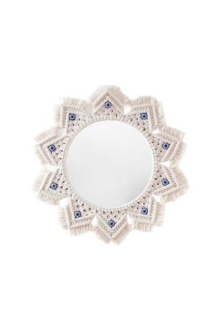 Pazly Suntek Saçaklı Makrome Magideal Ayna Ks Beyaz