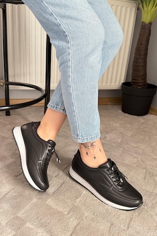 Asmi Shoes Kadın Ayda Bağcıklı Lastikli Ortopedik Rahat Taban Günlük Babet&spor Ayakkabı Siyah Siyah