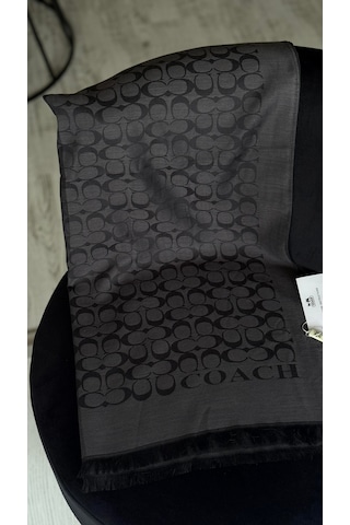 C Desen Yün İpek Şal İnce Kumaş Çift Taraflı Silk Scarfs Antrasit
