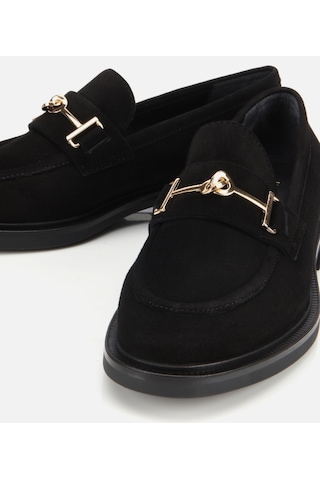 Hotiç Kadın Süet Deri Siyah Tokalı Klasik Loafer