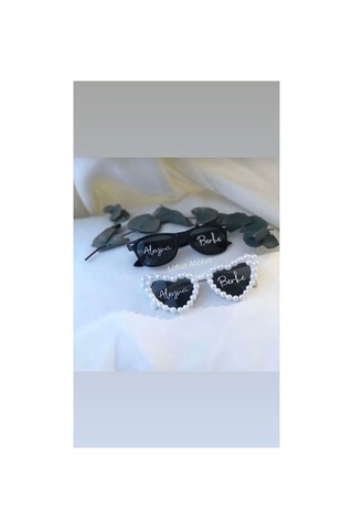 Kişileştirilmiş Gelin Damat Gözlük- Bride Gözlük İncili Siyah - Beyaz