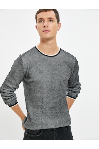Koton Triko Kazak Bisiklet Yaka Dokulu Slim Fit Uzun Kollu Siyah 4wam70030ht Siyah