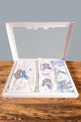 10 Parça Mavi Taşlı Hastane Çıkışı Ve 4 Parça Bebek Bornoz Seti Mavi