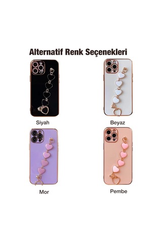 Ally Apple iPhone Uyumlu 12 Pro 6.1inç Kılıf Kalp Bileklik Tutuculu Lüx Silikon Askılı Kılıf- 5775 Mor