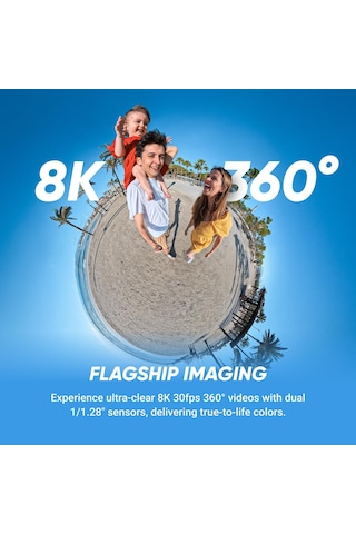 Insta360 X5 - Su Geçirmez 8k 360 Aksiyon Kamerası, Düşük Işıkta Uç, Görünmez Selfie Çubuğu Efekti, Sağlam Değiştirilebilir Lens, 3 Saat Pil, Entegre. Rüzgar Koruması, Sabitleme, Üçlü Yapay Zeka Çipi