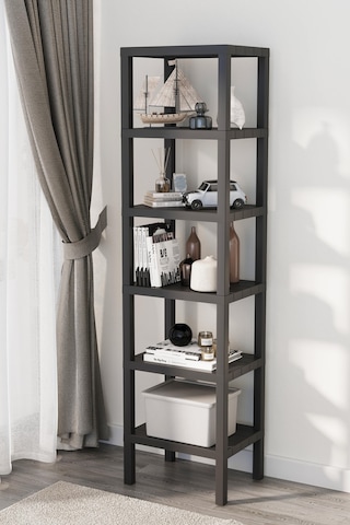 Shelf 6 Katlı Düzenleyici Plastik Raf Ünitesi Siyah, Kitaplık, Mutfak, Banyo Rafı Dolabı, Saksılık Siyah