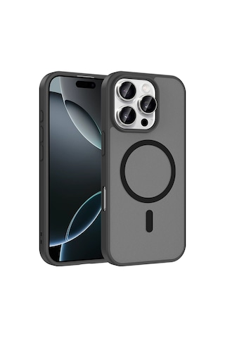 Ardemix Apple iPhone Uyumlu 16 Pro Max Kılıf M-safe Şarj Özellikli Zore Babet Kapak - Siyah