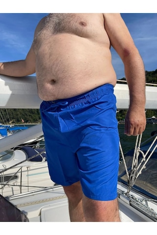 Miami Beach Erkek Büyük Beden Saks Mavi Hızlı Kuruyan Kumaş Tek Arka Cepli Standart Boy Mayo Deniz Şortu Saks Mavi