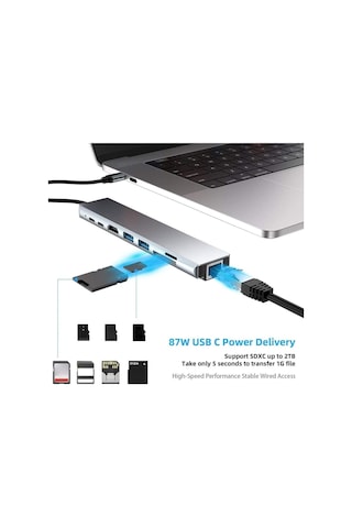 Lexroo Cf55 Macbook Android Uyumlu Type-c To 2 Usb 3.0 4k Hdmı Ethernet Rj45 Pd Çevirici Hub Adaptör