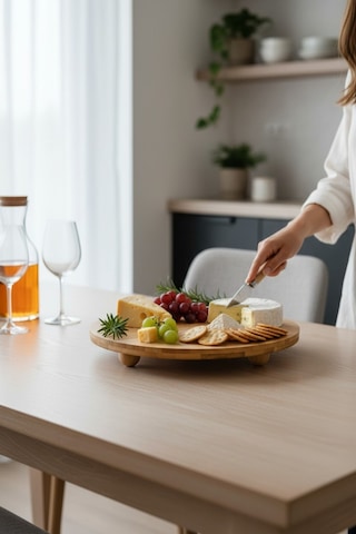 Balsa Bambu Top Ayaklı Yuvarlak Lüx Sunumluk-kahvaltı,pasta Çok Amaçlı Sunumluk 30cm Tex104 Kahverengi