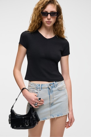 Ethıquet MASROUTI Kadın Slim Kısa V Yaka Kısa Kol Siyah T-Shirt
