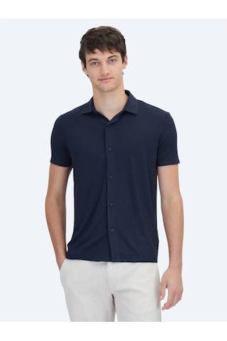 Kip Lacivert Desenli Regular Fit Casual Gömlek Lacivert