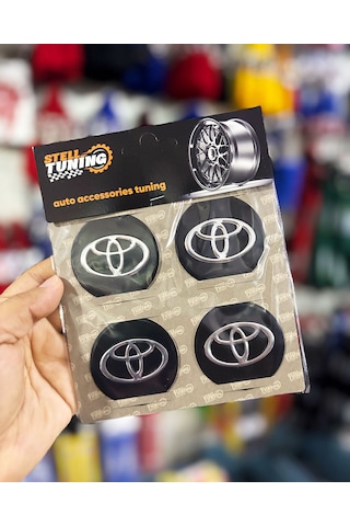 Universal Araç Uyumlu, Toyota Jant Göbeği Arması, Sticker 4'lü Set 60mm Gümüş