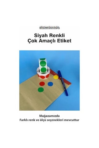 Yuvarlak Kesim Ambalaj Etiketi - Siyah Renk - 5cm - 250 Adet