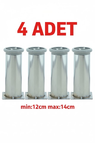 Ludıa Metal Ayarlanabilir 4 Adet Mobilya Ayağı Metal Tablalı 12cm Gri