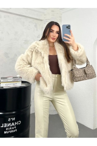 Sinemkivanc Co Kadın Suni Kürk Ceket Astarlı Slim Fit Taş Taş