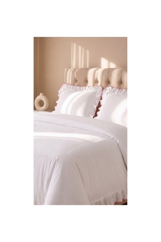 %100 Pamuk Overloklu Fırfırlı Çift Kişilik Nevresim Takımı Lastikli Çarşaflı 200x220 Cm Pembe - 904804703 Pembe