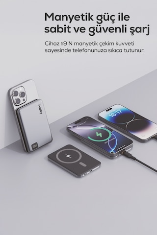 Magsafe Powerbank 5000 Mah 15w Kablosuz, 20w Pd Hızlı Şarj, Dijital Ekran, 108g V0601003 Gri