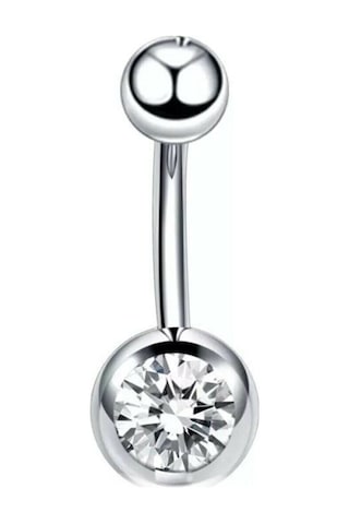 Zirkon Taşlı Çelik Göbek Piercing Kadın Takı Aksesuar Gümüş