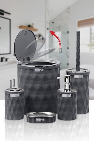 Okyanus Home Diamond Antrasit Kromlu Click Kapak 5'li Banyo Seti Antrasit