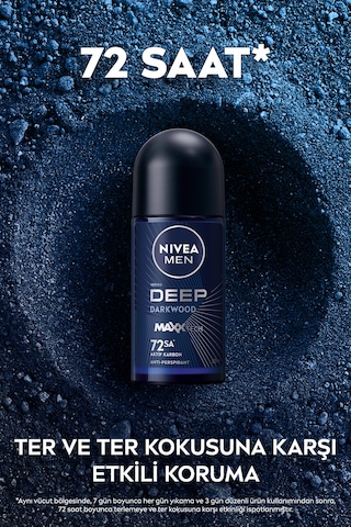 Men Erkek Roll-on Deodorant Deep Dimension Aktif Karbon 50ml, 72 Saat Anti-perspirant Ter Koruması
