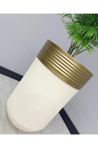 Elegant Dekoratif Eskitme Darbuka Krem Saksı 70cm