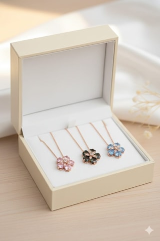 925 Ayar Papatya Silver Doğum Taşlı Unutma Beni Çiçeği Kolye.rose.gold.rodaj Gümüş