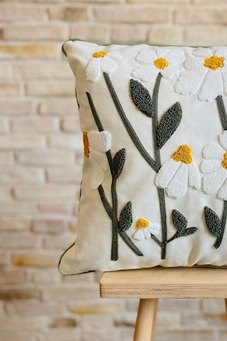 Swita Home 4'lü Kombin Punch Işlemeli Kırlent Kılıfı Panç Sarı - Beyaz