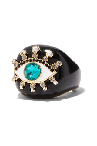 Evil Eye Cocktail Ring, Kristalli Nazar Yüzüğü Siyah