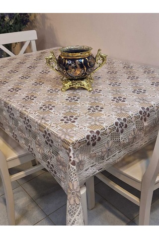 Ithal Pvc Muşamba - Desenli Silinebilir Masa Örtüsü 07iz02 Kahverengi